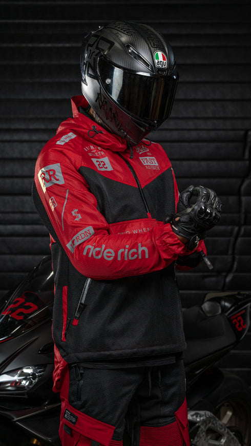 Ride Rich Concord V2 Flow Mesh Armoured GP Anorak Motorcycle Jacket - Red